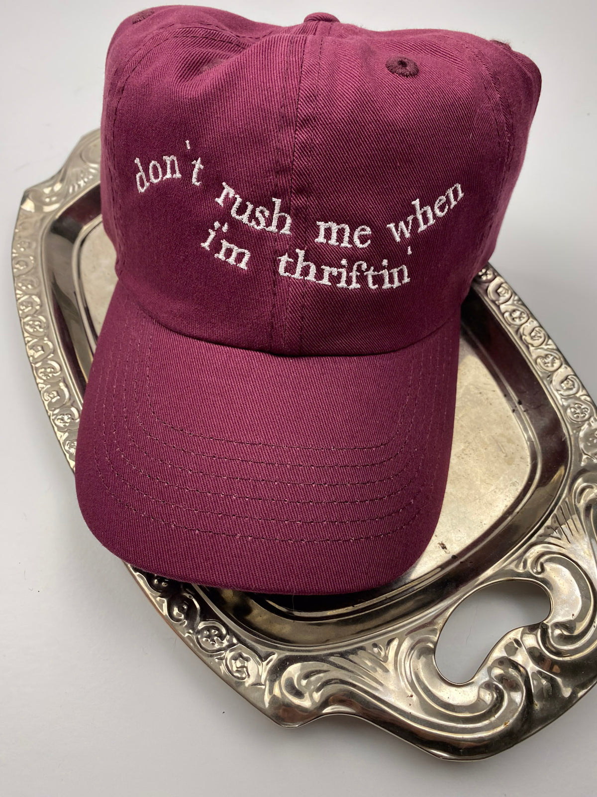Don't rush me when I'm thrifting Embroidered Dad Hat | Custom Cotton Baseball Cap | Adjustable Classic Hat