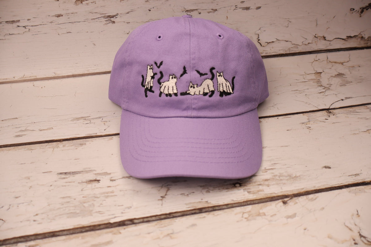 Ghost Cats Embroidered Dad Hat | Custom Cotton Baseball Cap | Adjustable Classic Hat