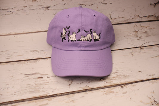 Ghost Cats Embroidered Dad Hat | Custom Cotton Baseball Cap | Adjustable Classic Hat