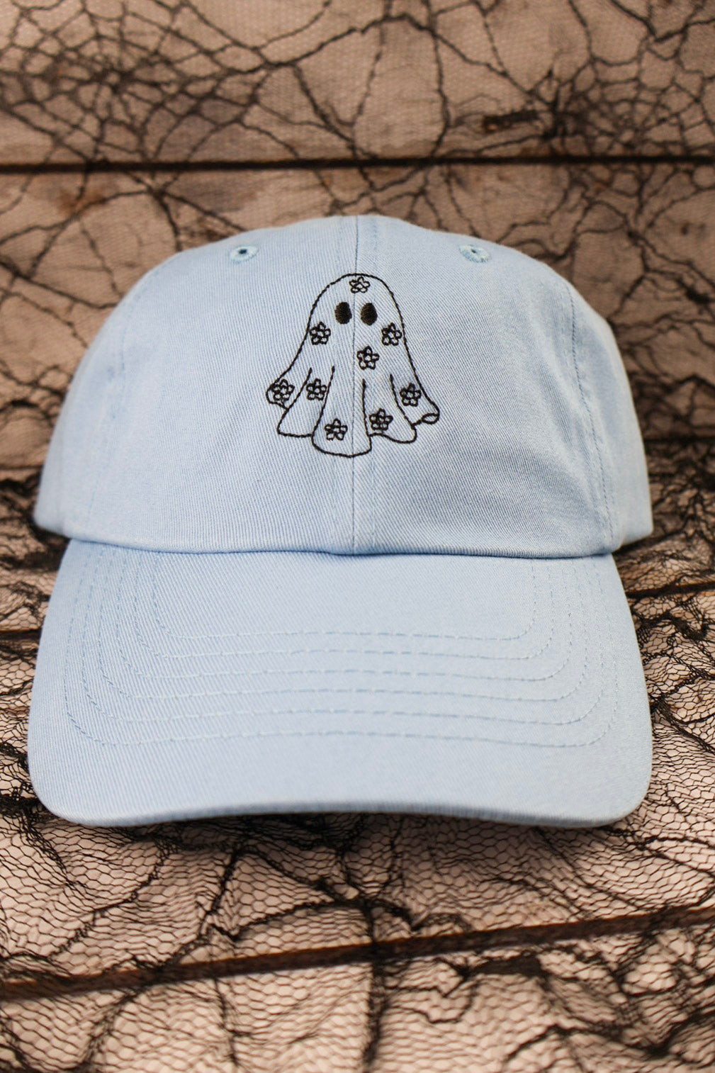 Floral Ghost Embroidered Dad Hat | Custom Cotton Baseball Cap | Adjustable Classic Hat