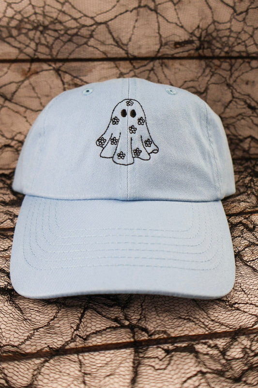Floral Ghost Embroidered Dad Hat | Custom Cotton Baseball Cap | Adjustable Classic Hat